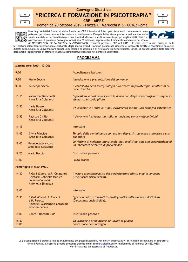 Ricerca e formazione in psicoterapia 2019